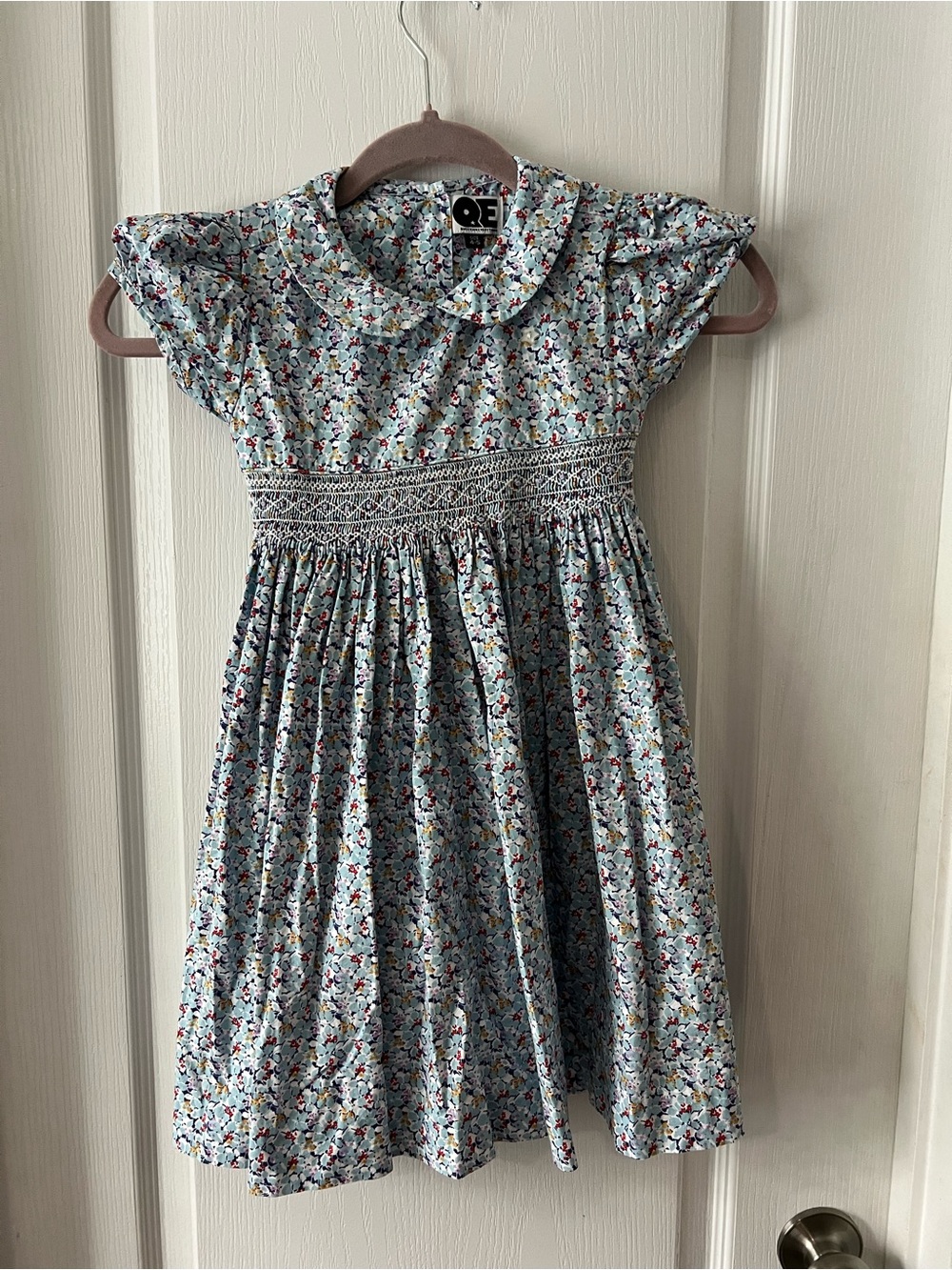Question Everything Hand Smocked Dress for Kids - Light Blue Floral